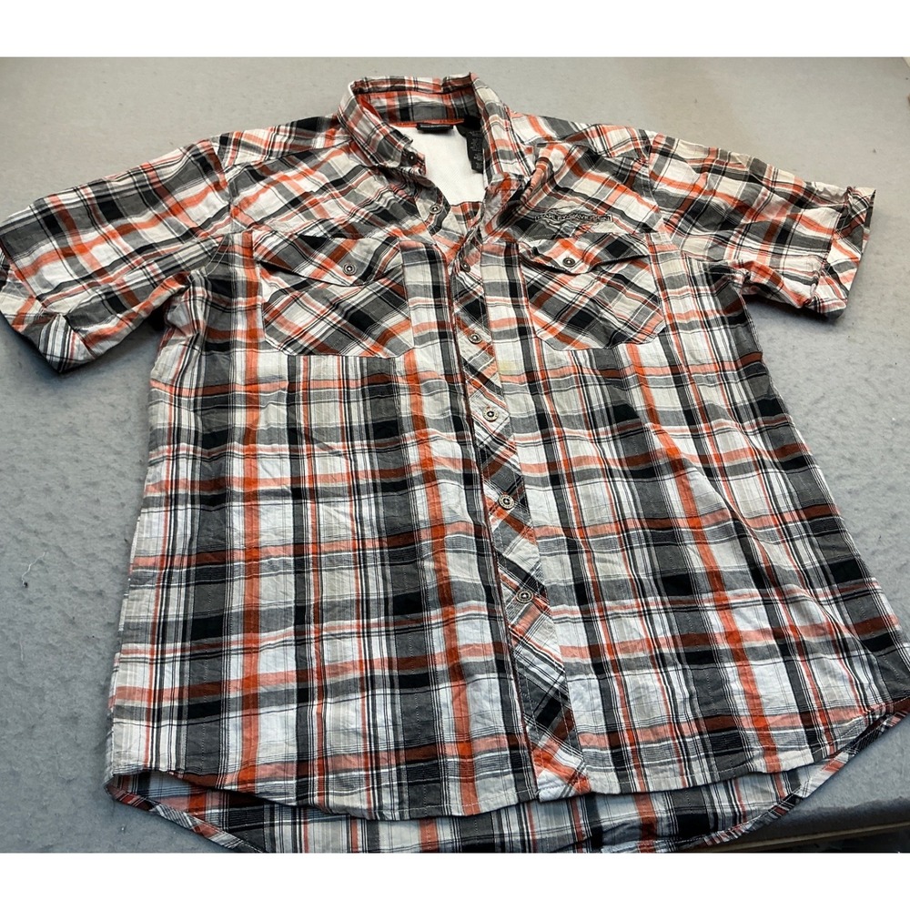 Harley-Davidson Plaid Button Down Shirt Skull Graphic Large Short Sleeve Biker